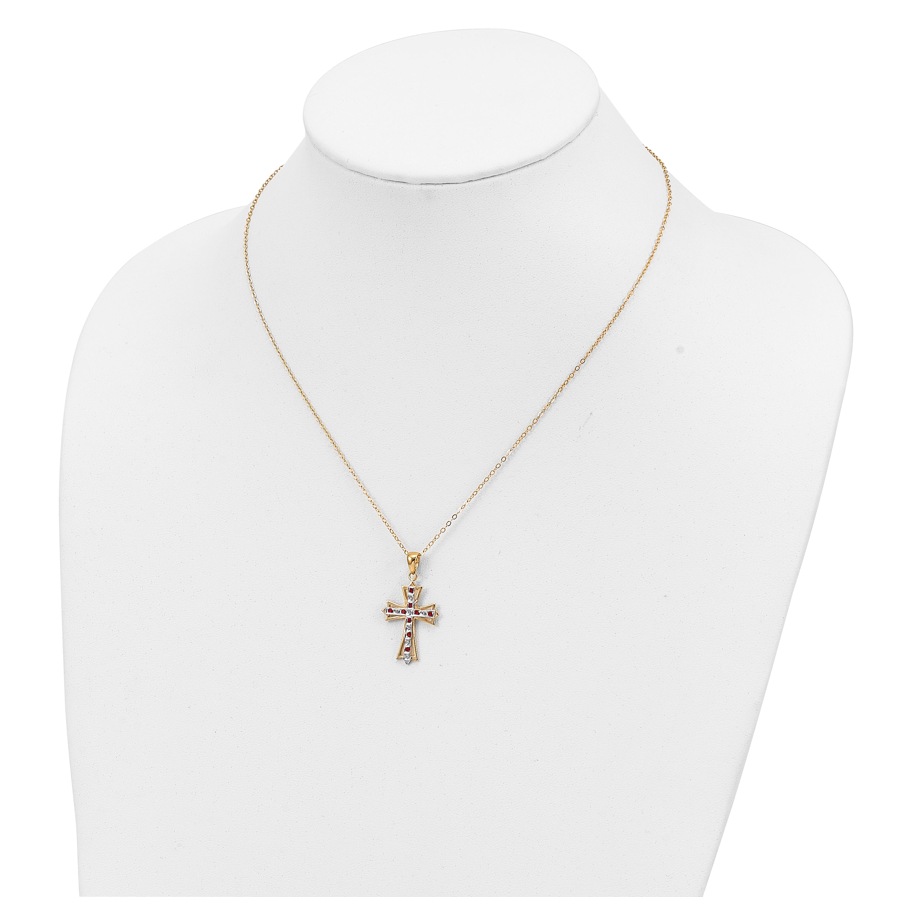 Sophia Jewelers Gold-Plated Sterling Silver Ruby Diamond Cross Necklace