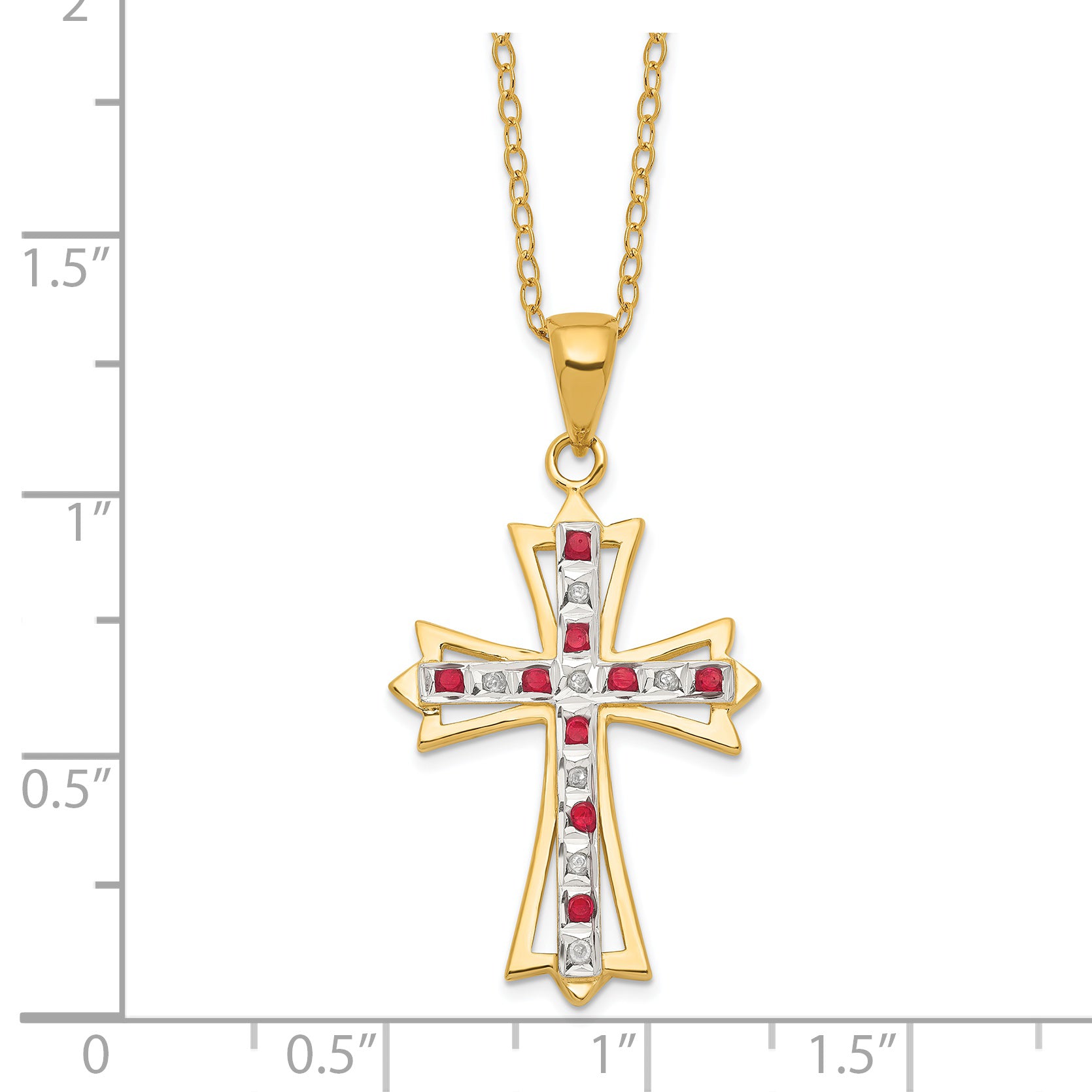 Diamond Fascination Diamond Mystique Sterling Silver 18K Gold-plated Diamond and Ruby Cross 18 Inch Necklace