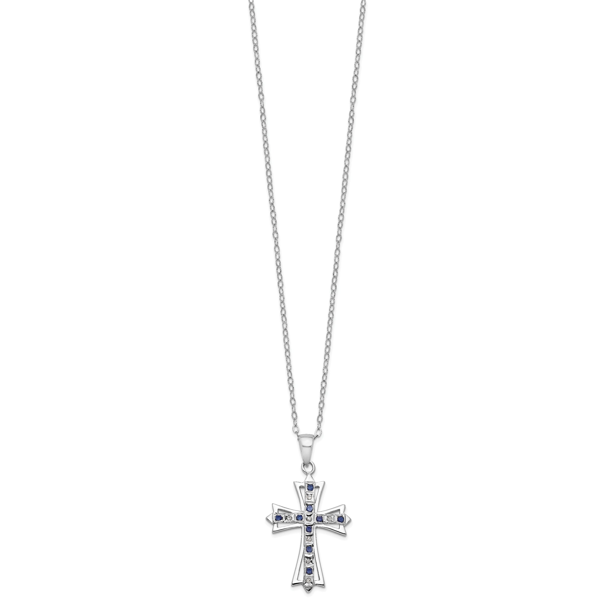 Sophia Jewelers Sterling Silver Diamond and Sapphire Cross Necklace