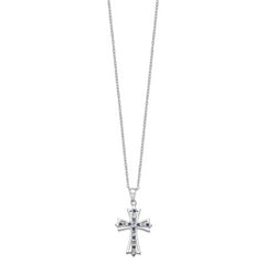 Diamond Fascination Diamond Mystique Sterling Silver Platinum-plated Diamond and Sapphire Cross 18 Inch Necklace