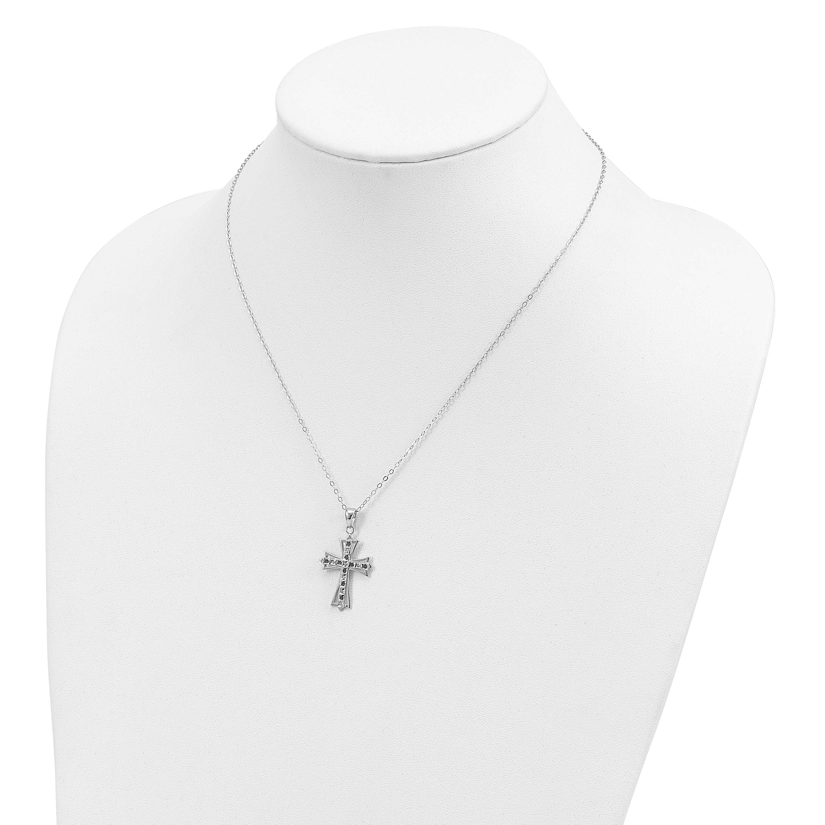 Diamond Fascination Diamond Mystique Sterling Silver Platinum-plated Diamond and Sapphire Cross 18 Inch Necklace