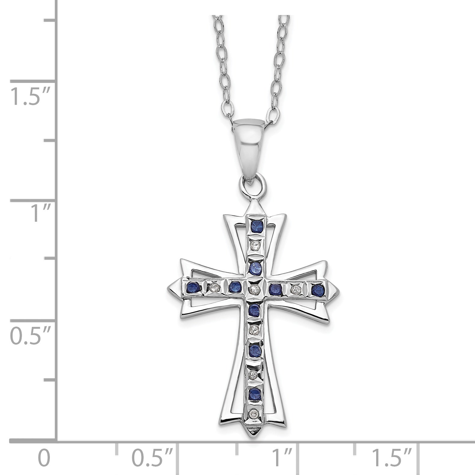 Diamond Fascination Diamond Mystique Sterling Silver Platinum-plated Diamond and Sapphire Cross 18 Inch Necklace