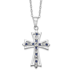 Diamond Fascination Diamond Mystique Sterling Silver Platinum-plated Diamond and Sapphire Cross 18 Inch Necklace