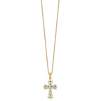 Sterling Silver Gold-Plated Diamond Emerald Cross Necklace 18 Inch
