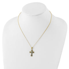 Sterling Silver Gold-Plated Diamond Emerald Cross Necklace 18 Inch