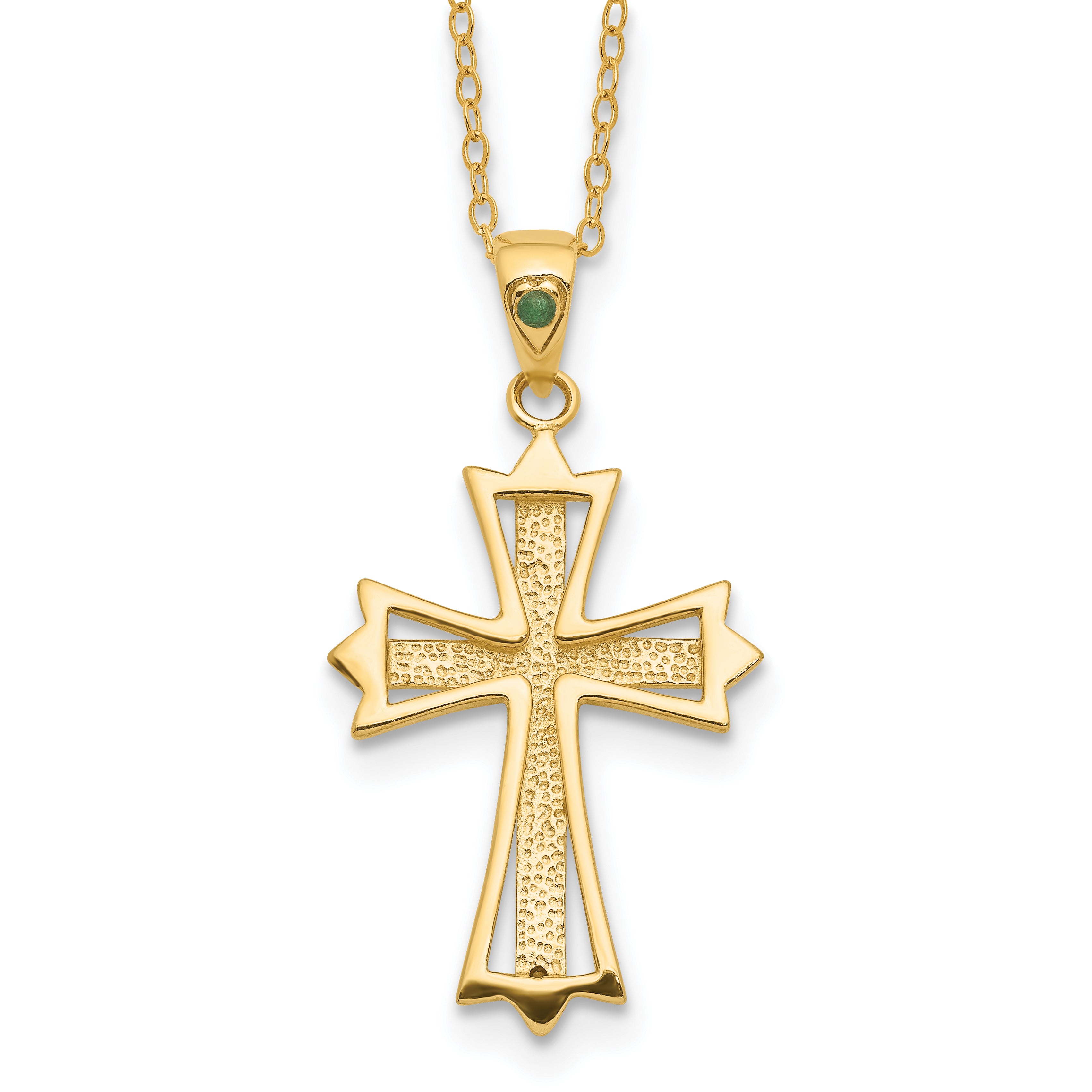 Sterling Silver Gold-Plated Diamond Emerald Cross Necklace 18 Inch