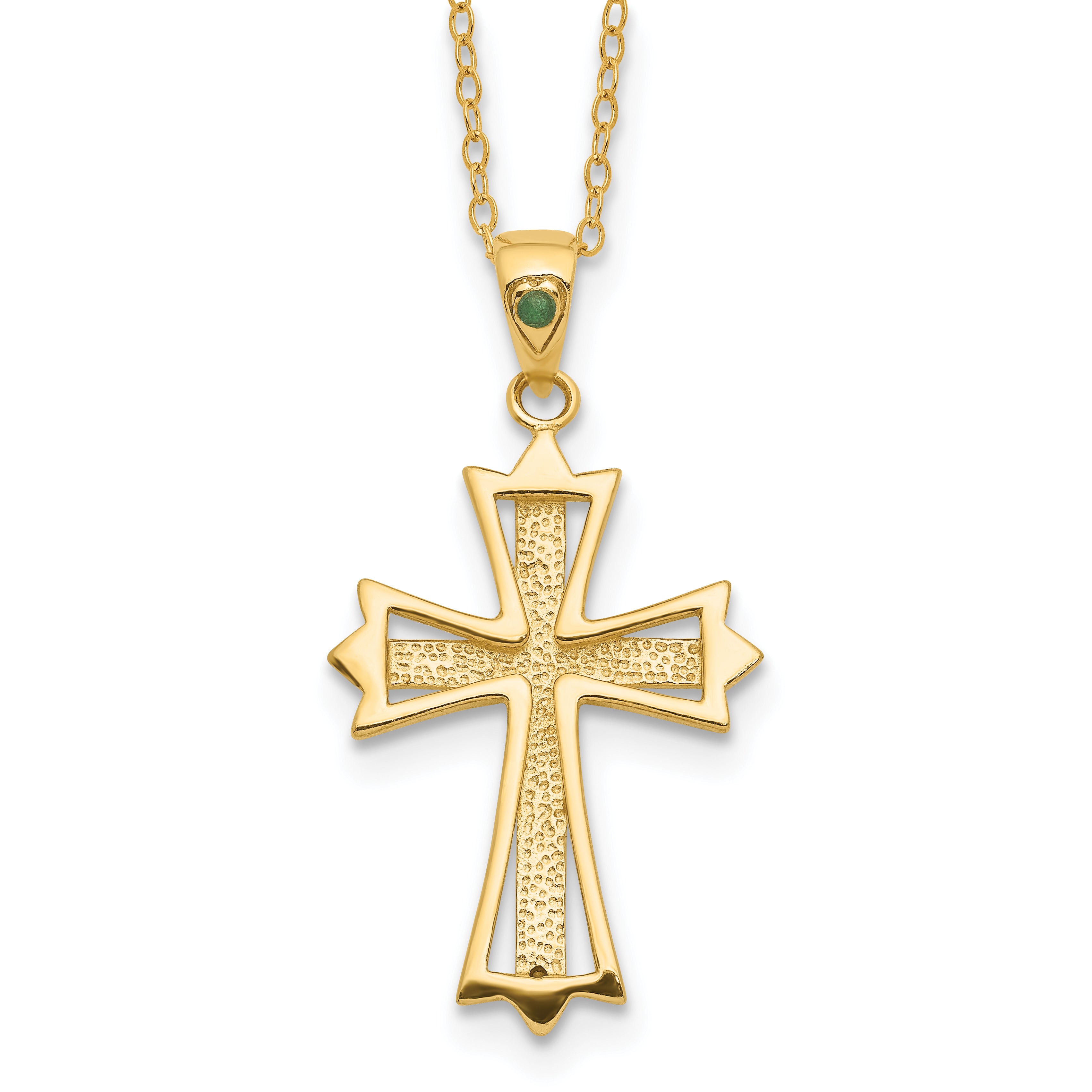 Diamond Fascination Diamond Mystique Sterling Silver 18K Gold-plated Diamond and Emerald Cross 18 Inch Necklace