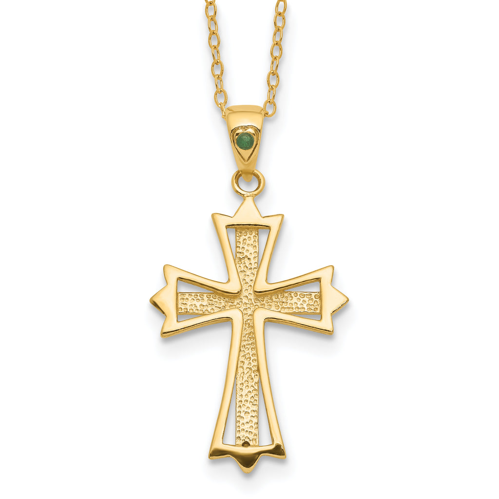 Sterling Silver Gold-Plated Diamond Emerald Cross Necklace 18 Inch