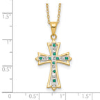 Sterling Silver Gold-Plated Diamond Emerald Cross Necklace 18 Inch