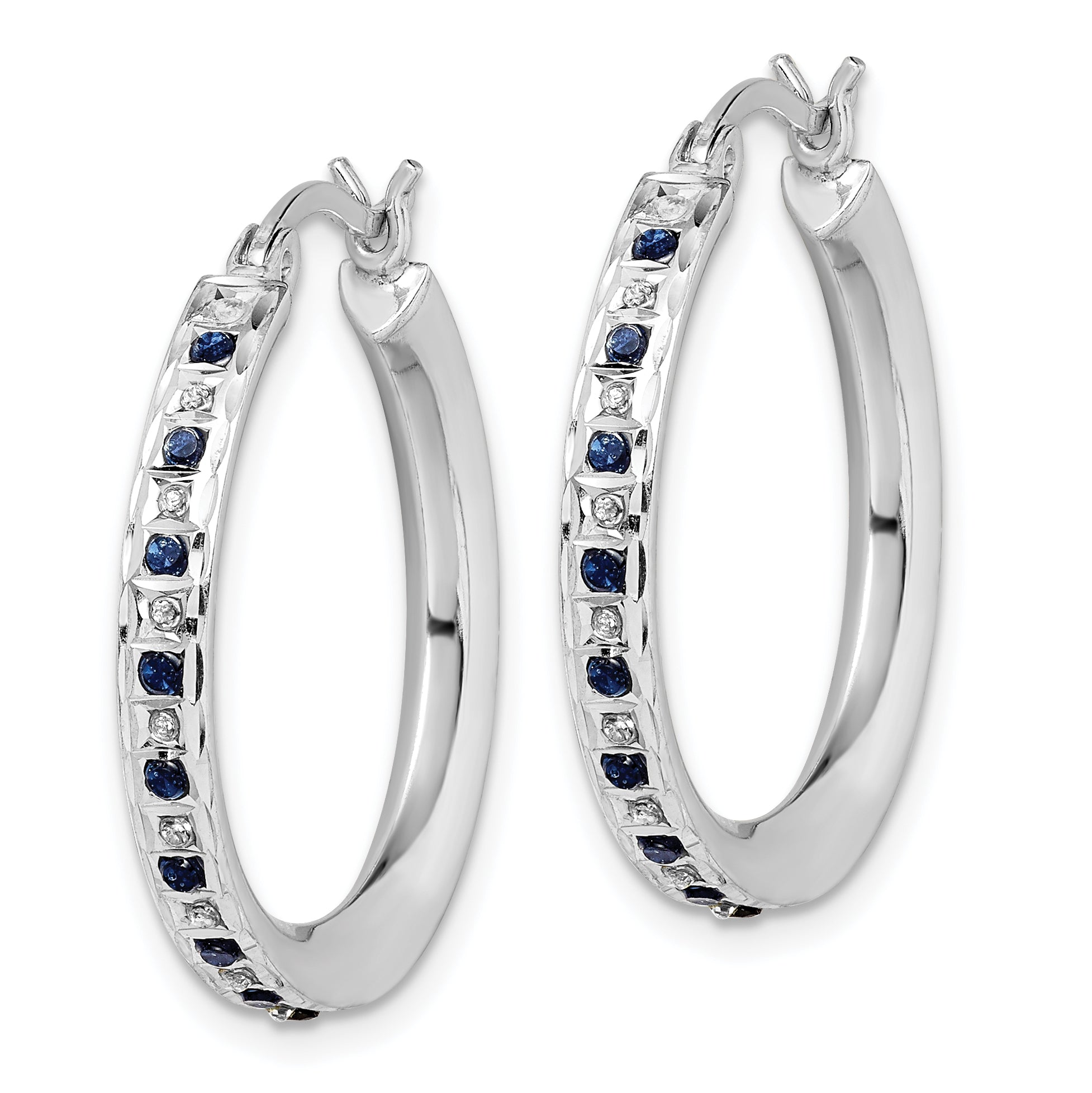 Diamond Fascination Diamond Mystique Sterling Silver Platinum-plated Diamond Sapphire Round Hoop Earrings