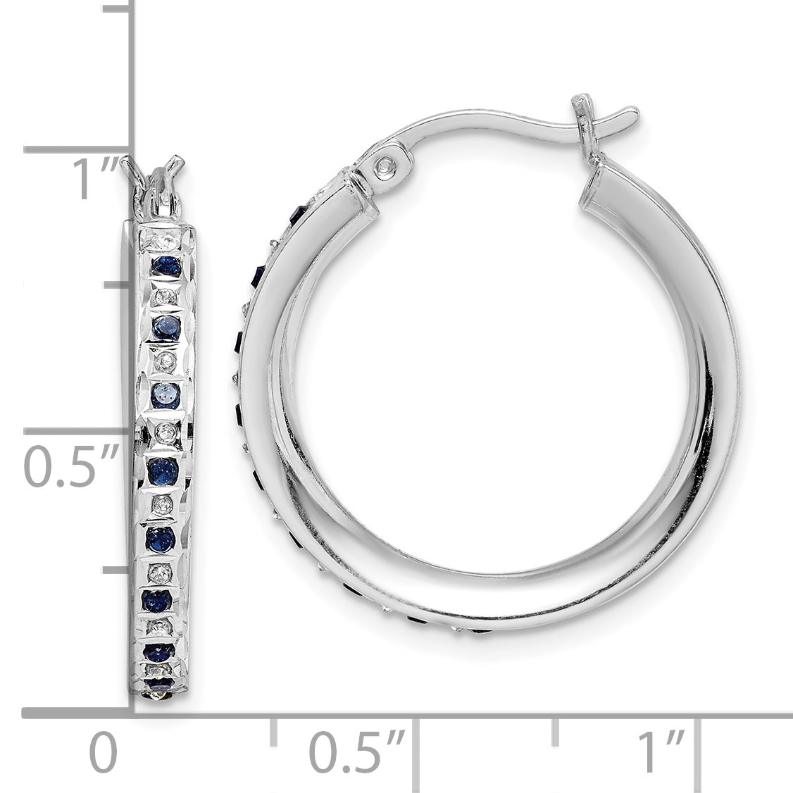 Diamond Fascination Diamond Mystique Sterling Silver Platinum-plated Diamond Sapphire Round Hoop Earrings