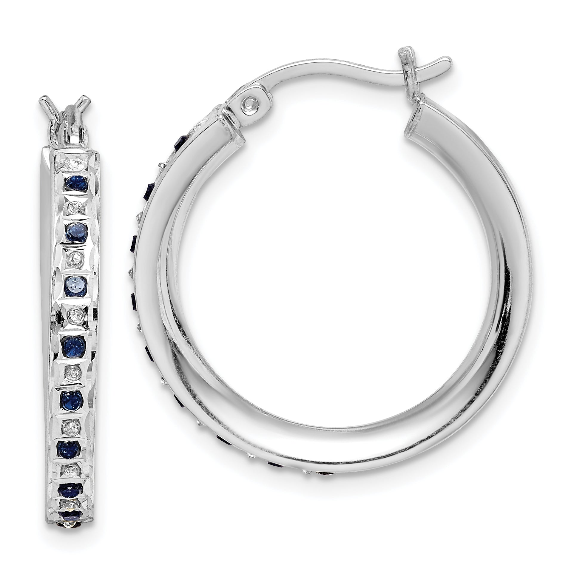 Diamond Fascination Diamond Mystique Sterling Silver Platinum-plated Diamond Sapphire Round Hoop Earrings Main image