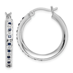 Diamond Fascination Diamond Mystique Sterling Silver Platinum-plated Diamond Sapphire Round Hoop Earrings