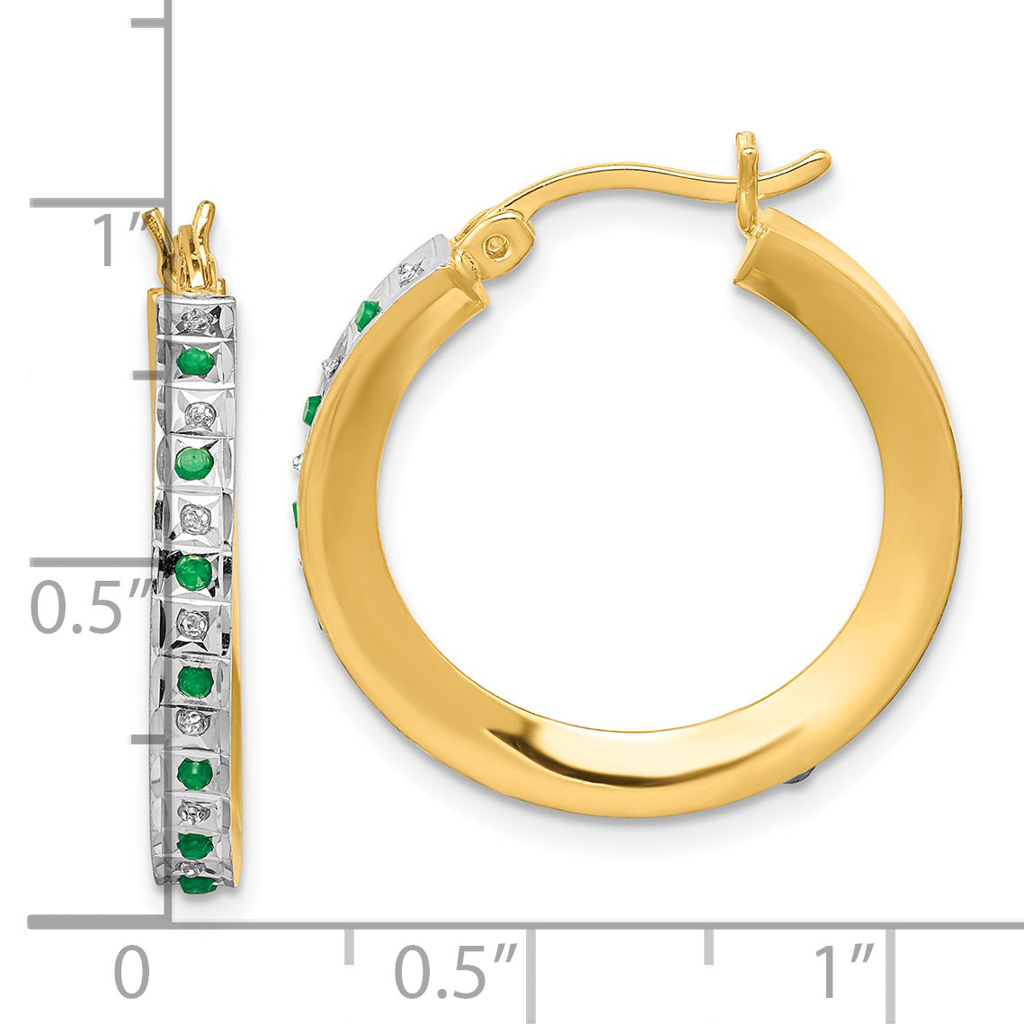 18K Gold-Plated Sterling Silver Diamond & Emerald Hoop Earrings  Polished & Elegant