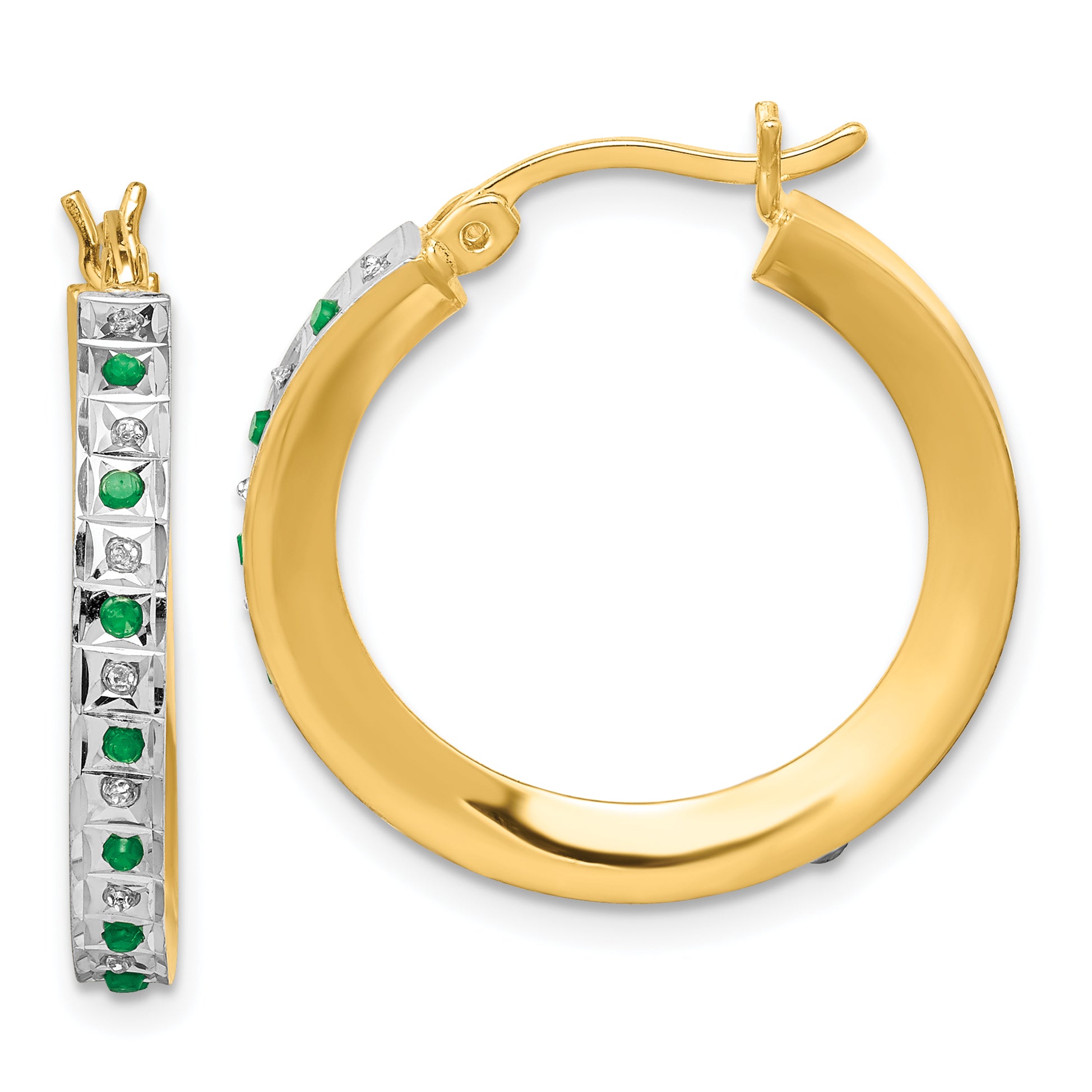 Diamond Fascination Diamond Mystique Sterling Silver 18K Gold-plated Diamond and Emerald Round Hoop Earrings Main image