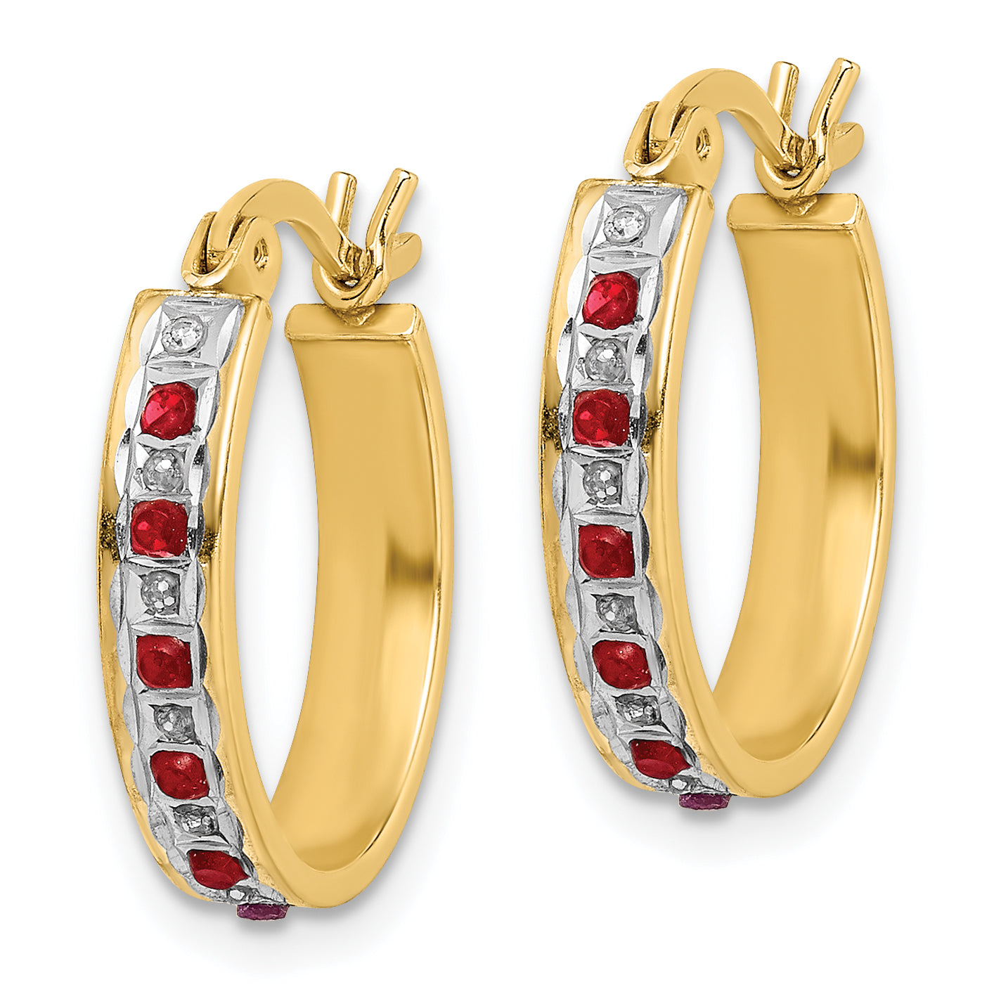Sophia Jewelers 18K Gold-Plated Sterling Silver Ruby and Diamond Mystique Oval Hoop Earrings Secondary image