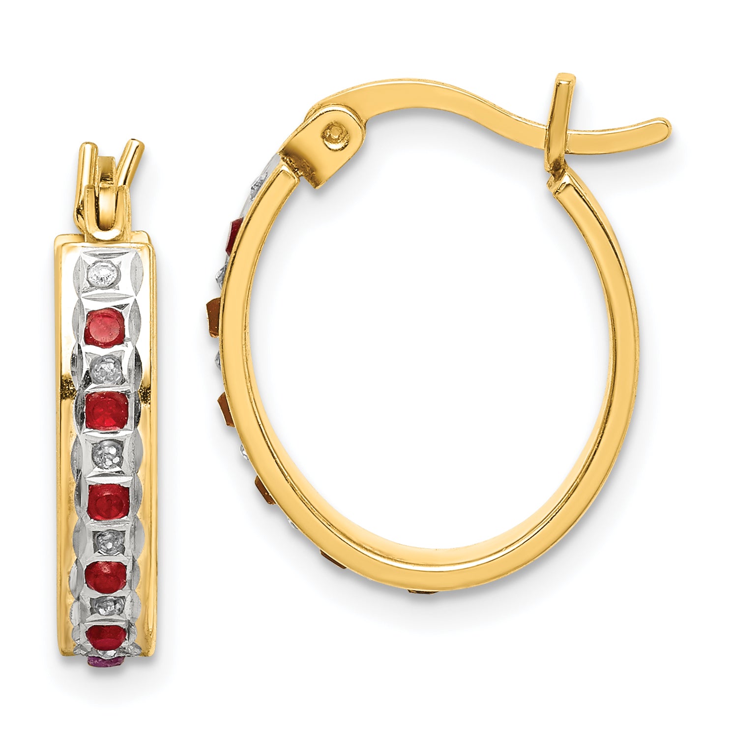 Diamond Fascination Diamond Mystique Sterling Silver 18K Gold-plated Diamond and Ruby Oval Hoop Earrings Main image