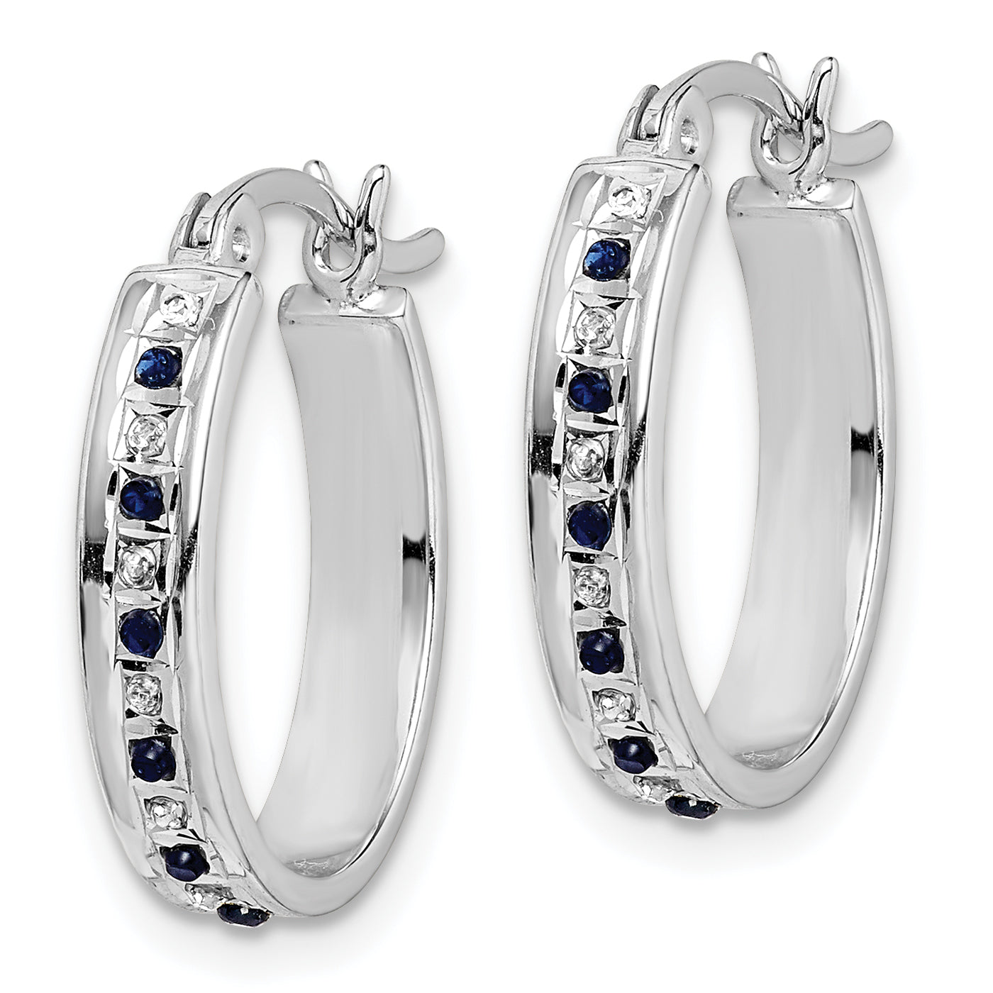 Sophia Jewelers Sterling Silver Sapphire & Diamond Hoop Earrings Platinum-Plated