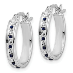 Diamond Fascination Diamond Mystique Sterling Silver Platinum-plated Diamond and Sapphire Oval Hoop Earring