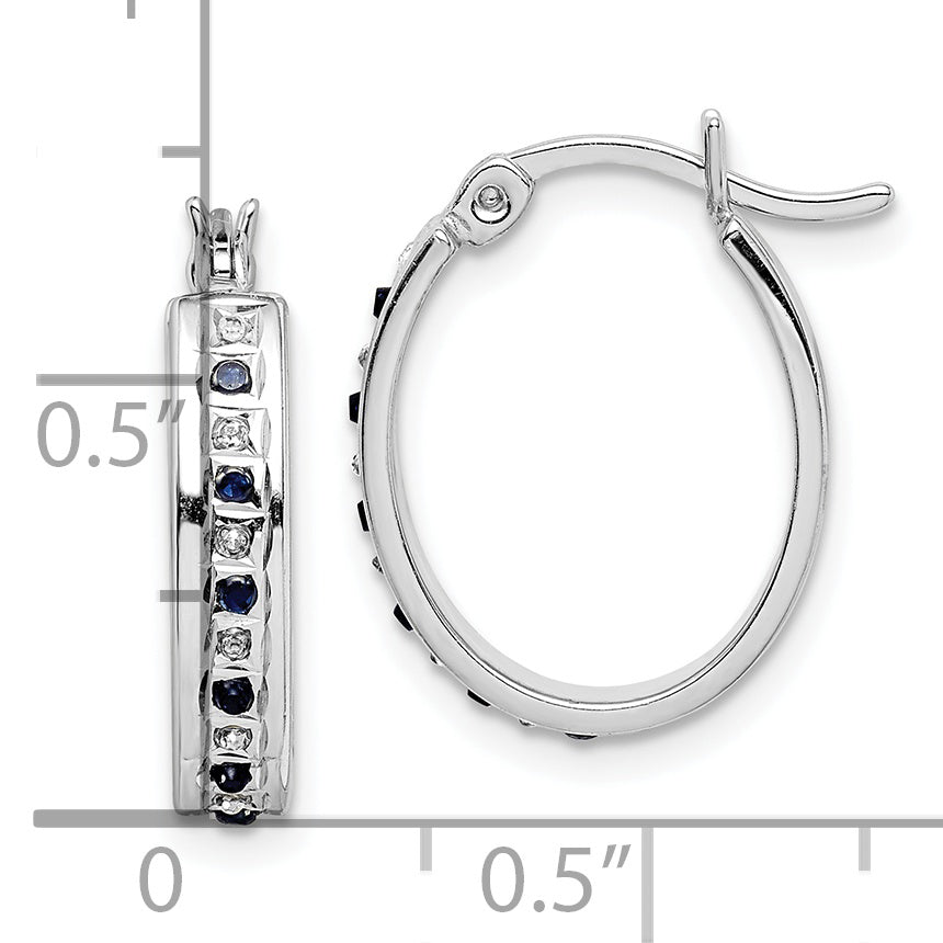 Diamond Fascination Diamond Mystique Sterling Silver Platinum-plated Diamond and Sapphire Oval Hoop Earring