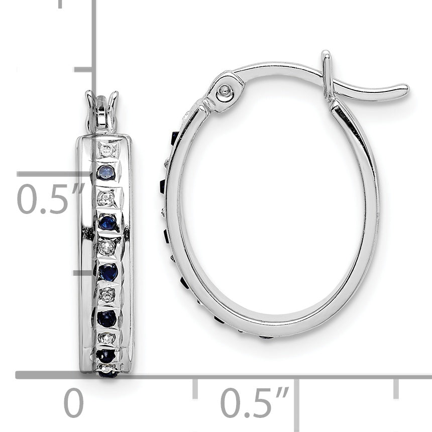 Sophia Jewelers Sterling Silver Sapphire & Diamond Hoop Earrings Platinum-Plated