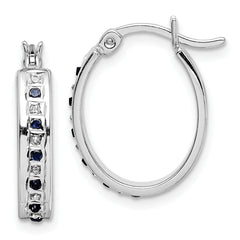 Diamond Fascination Diamond Mystique Sterling Silver Platinum-plated Diamond and Sapphire Oval Hoop Earring