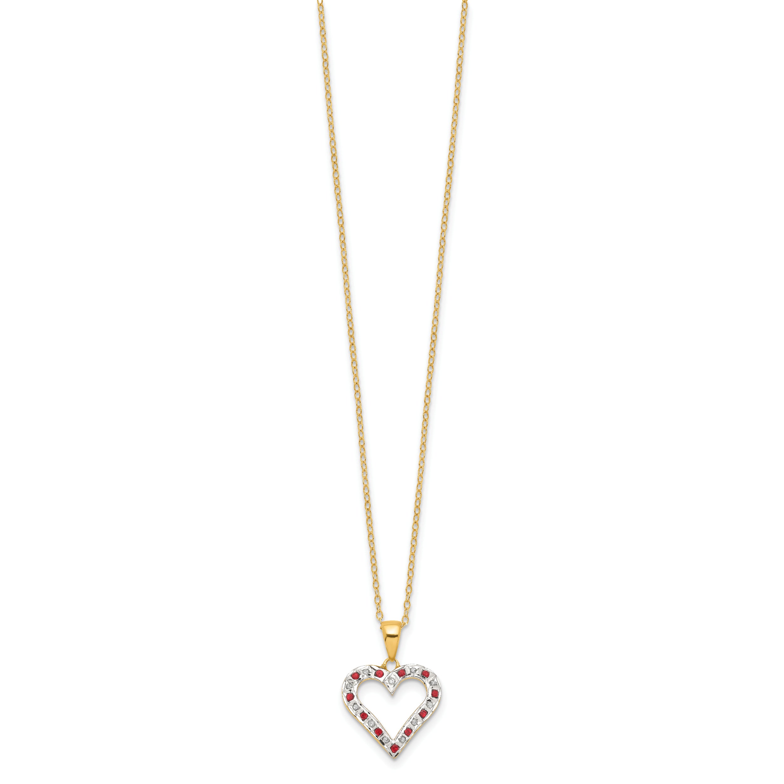 Diamond Fascination Diamond Mystique Sterling Silver 18K Gold-plated Diamond and Ruby Heart 18 Inch Necklace