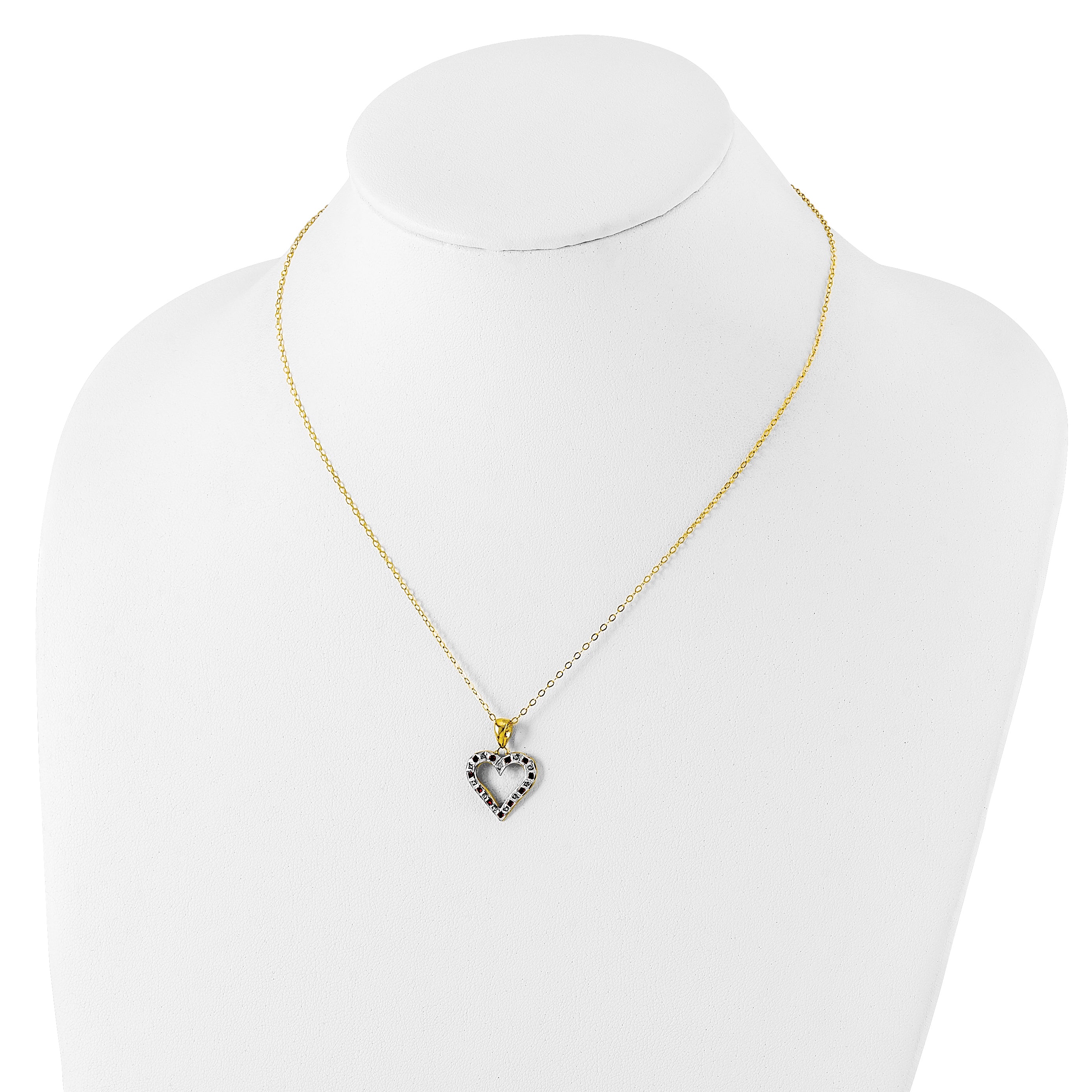 Sophia Jewelers 18K Gold-Plated Sterling Silver Ruby and Diamond Heart Necklace