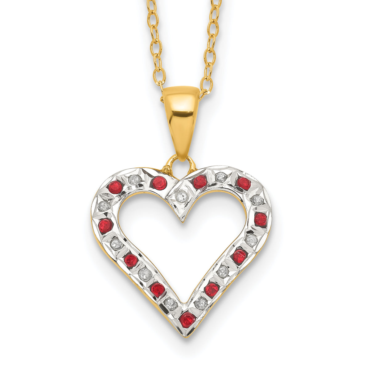 Diamond Fascination Diamond Mystique Sterling Silver 18K Gold-plated Diamond and Ruby Heart 18 Inch Necklace