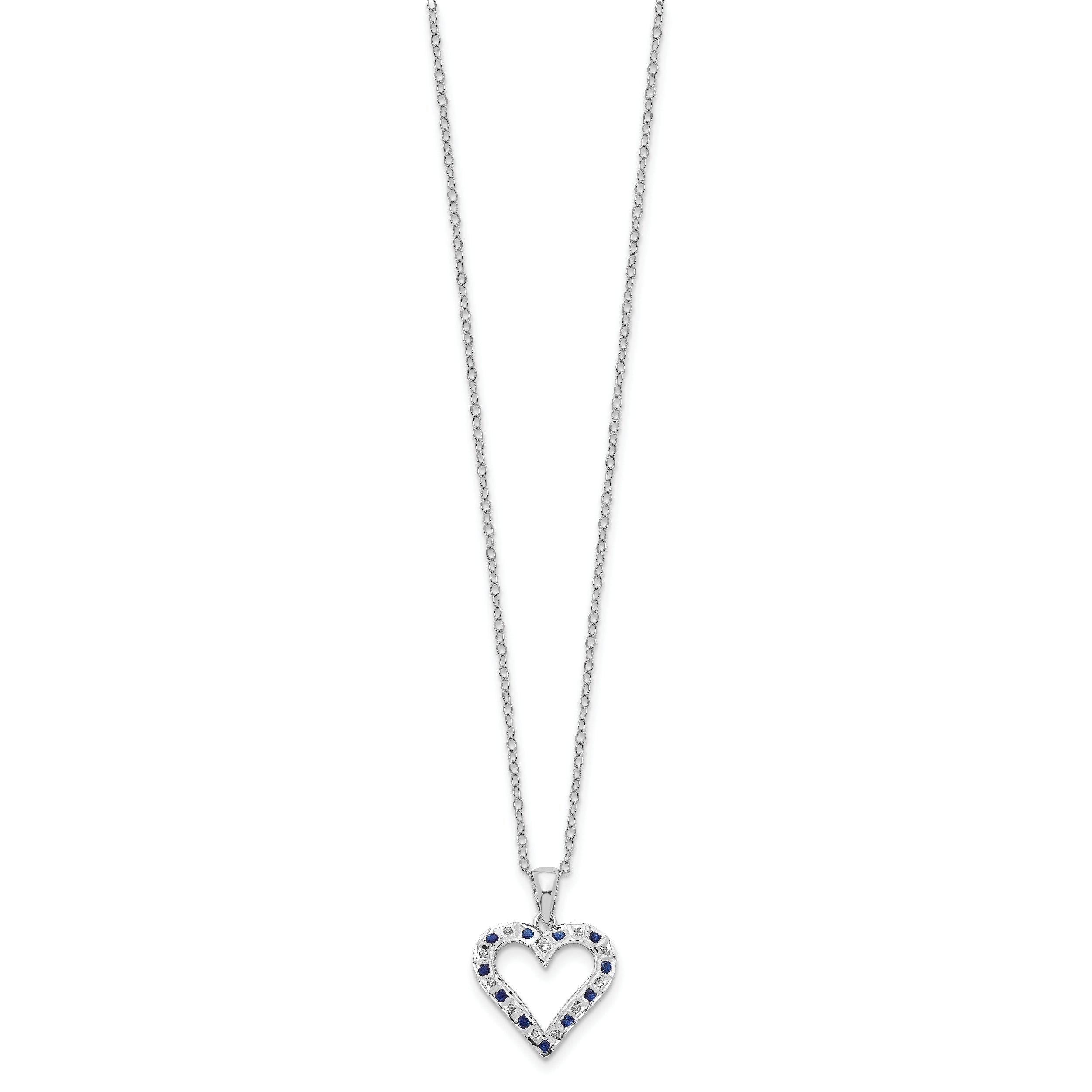 Diamond Fascination Diamond Mystique Sterling Silver Platinum-plated Diamond and Sapphire Heart 18 Inch Necklace