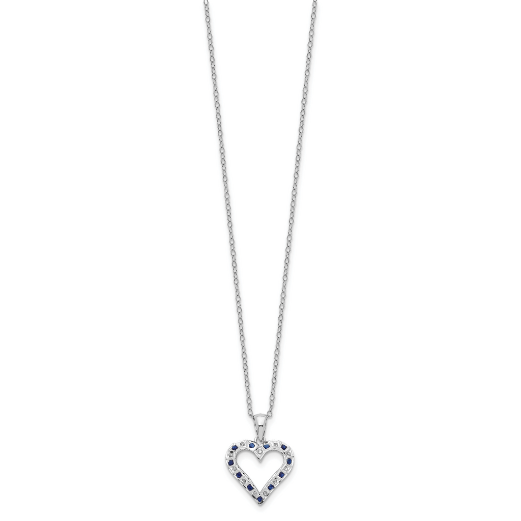 Sophia Jewelers Sterling Silver Platinum-Plated Heart Necklace with Diamond & Sapphire