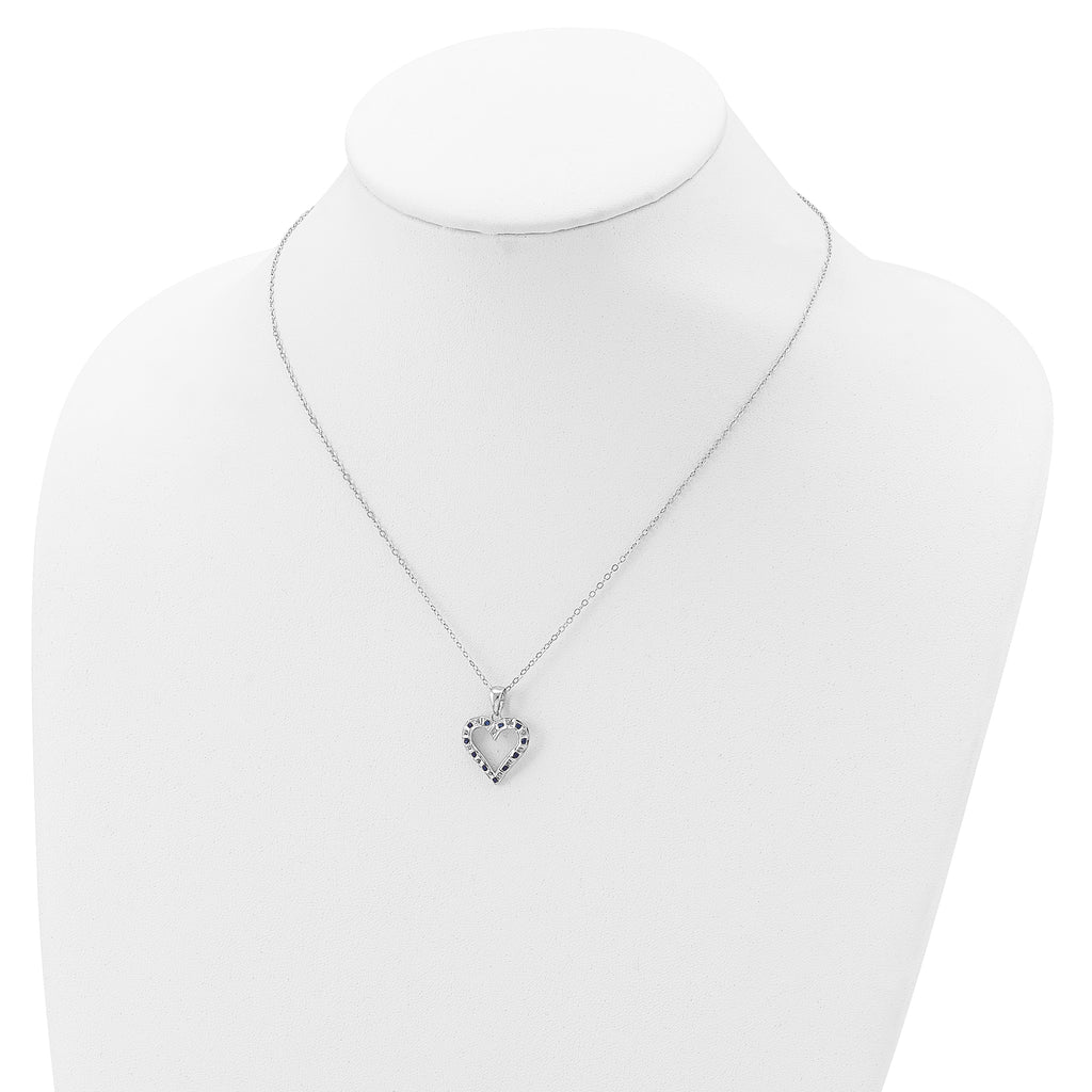 Sophia Jewelers Sterling Silver Platinum-Plated Heart Necklace with Diamond & Sapphire