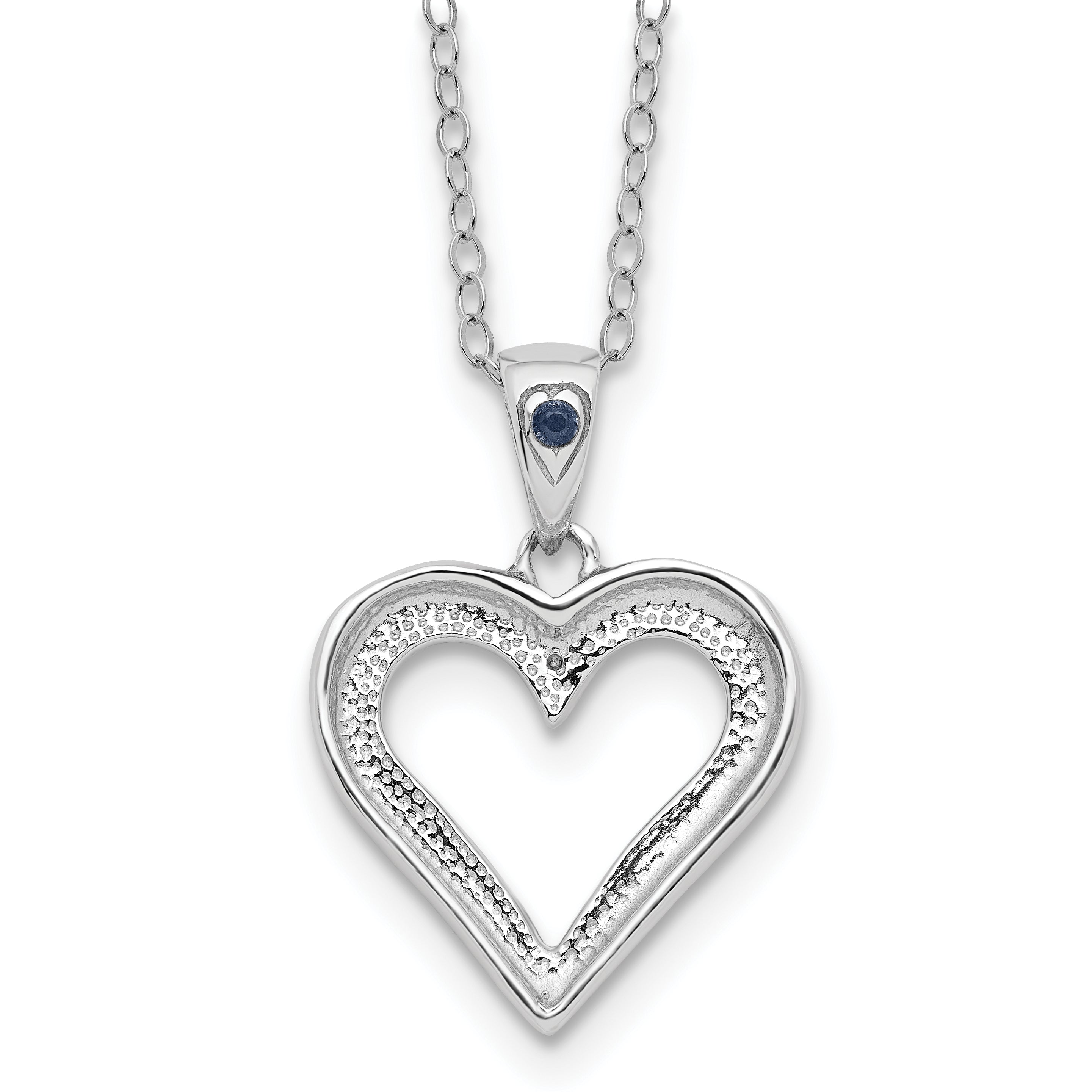 Diamond Fascination Diamond Mystique Sterling Silver Platinum-plated Diamond and Sapphire Heart 18 Inch Necklace