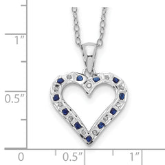 Diamond Fascination Diamond Mystique Sterling Silver Platinum-plated Diamond and Sapphire Heart 18 Inch Necklace