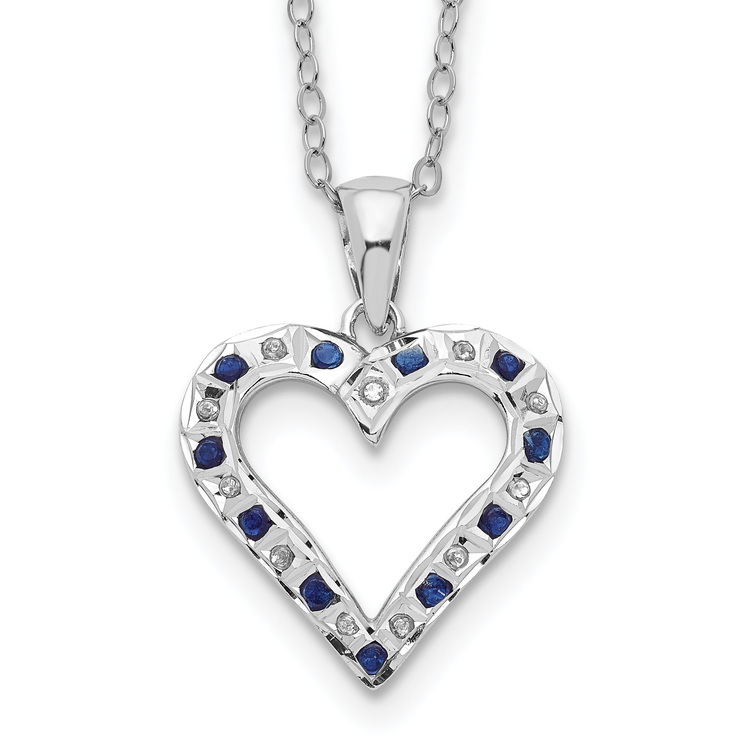 Diamond Fascination Diamond Mystique Sterling Silver Platinum-plated Diamond and Sapphire Heart 18 Inch Necklace Main image