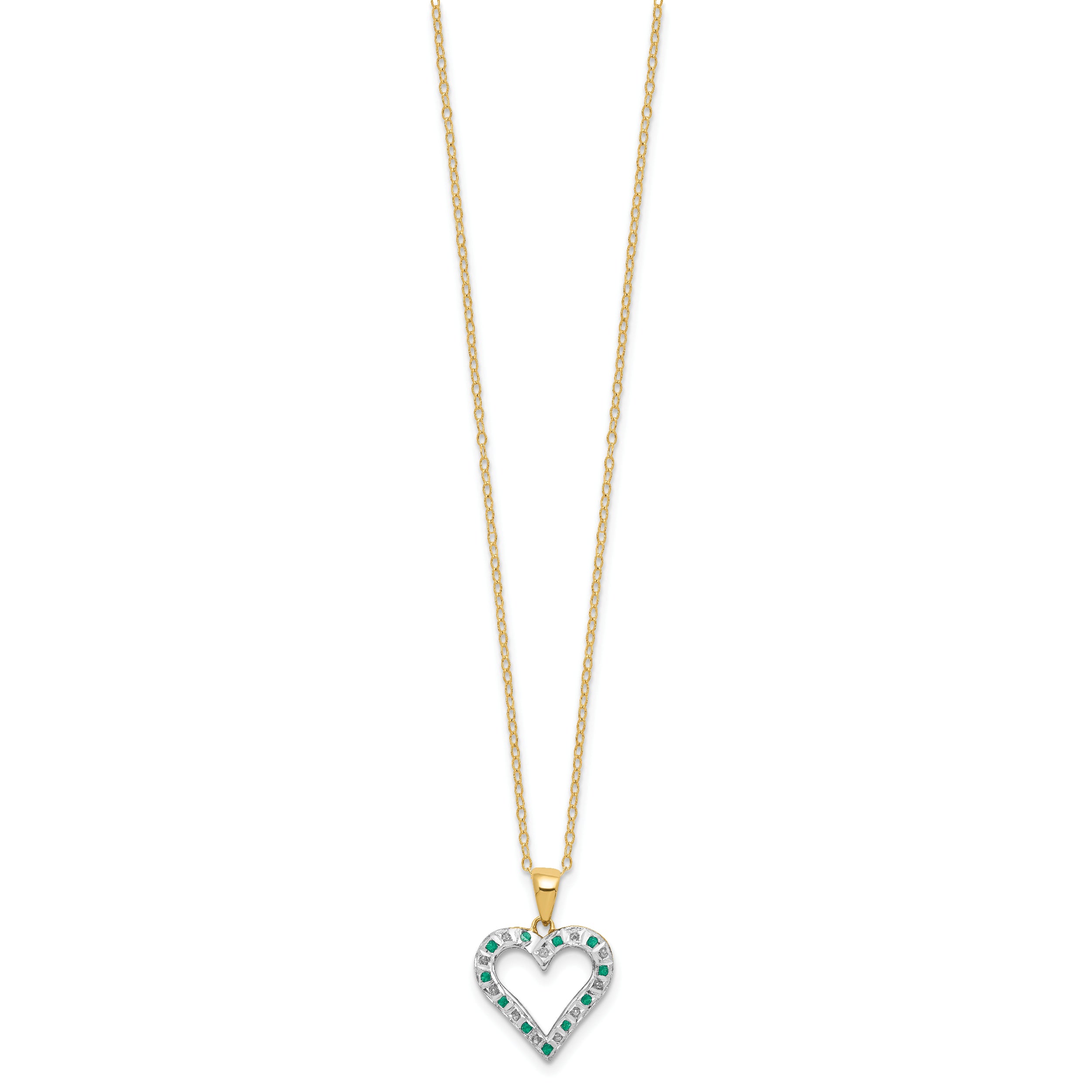 Diamond Fascination Diamond Mystique Sterling Silver 18K Gold-plated Diamond and Emerald Heart 18 Inch Necklace