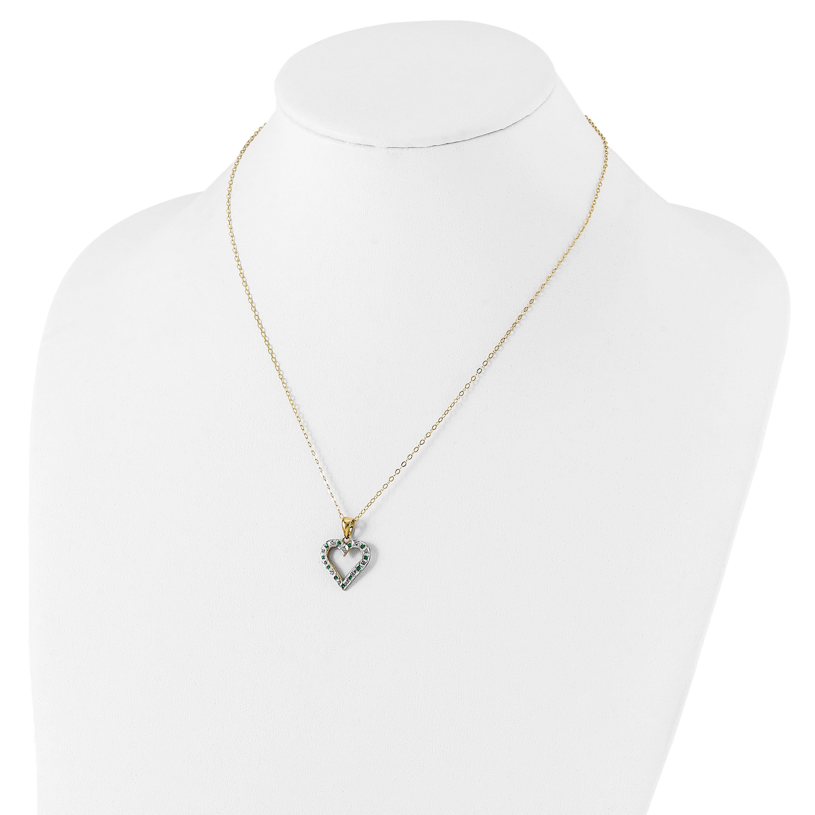 Diamond Fascination Diamond Mystique Sterling Silver 18K Gold-plated Diamond and Emerald Heart 18 Inch Necklace