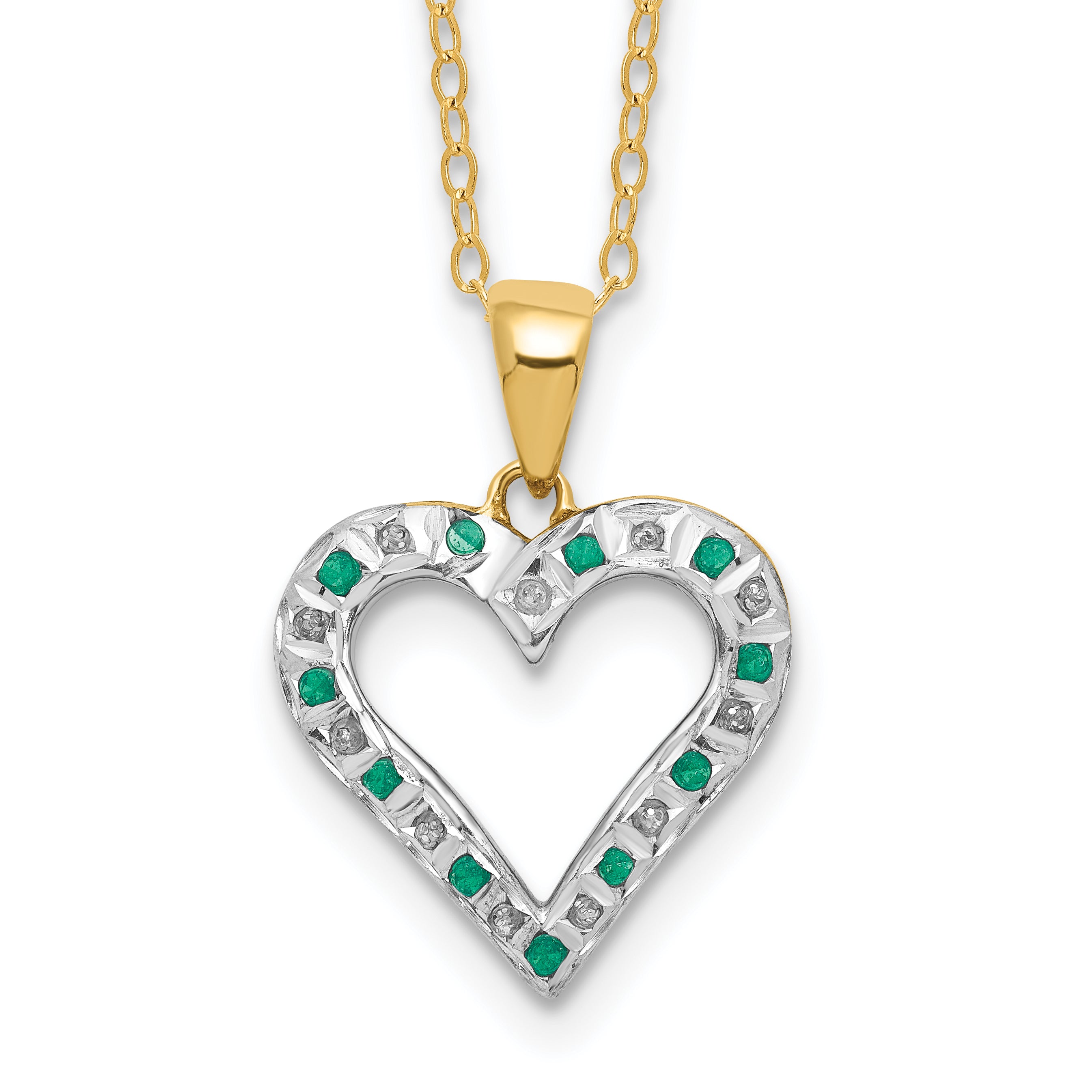 Diamond Fascination Diamond Mystique Sterling Silver 18K Gold-plated Diamond and Emerald Heart 18 Inch Necklace