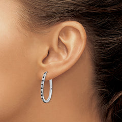 Sterling Silver Platinum-Plated Black & White Diamond Hoop Earrings Sophisticated Hinged Design