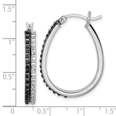 Sterling Silver Platinum-Plated Black & White Diamond Hoop Earrings   Elegant Hinged Design