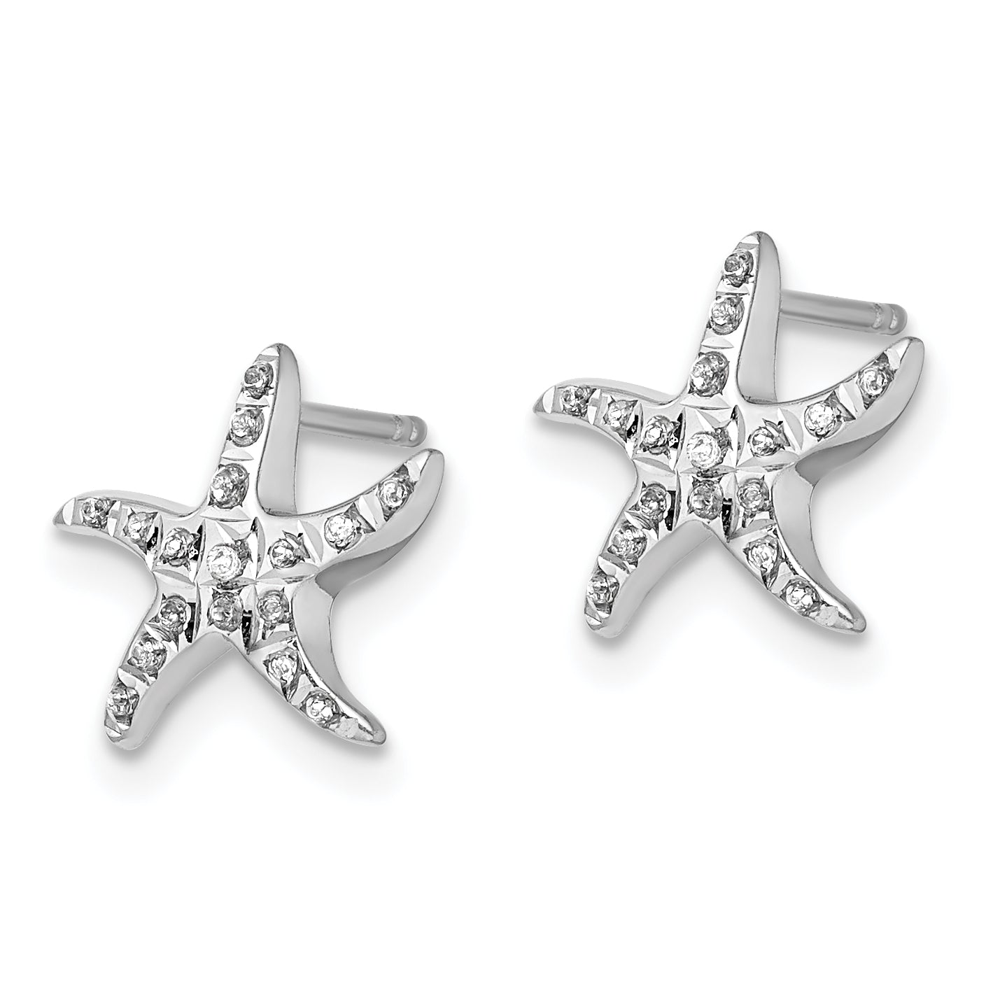 Sterling Silver Diamond Mystique Starfish Earrings Polished, Platinum-Plated, 12mm