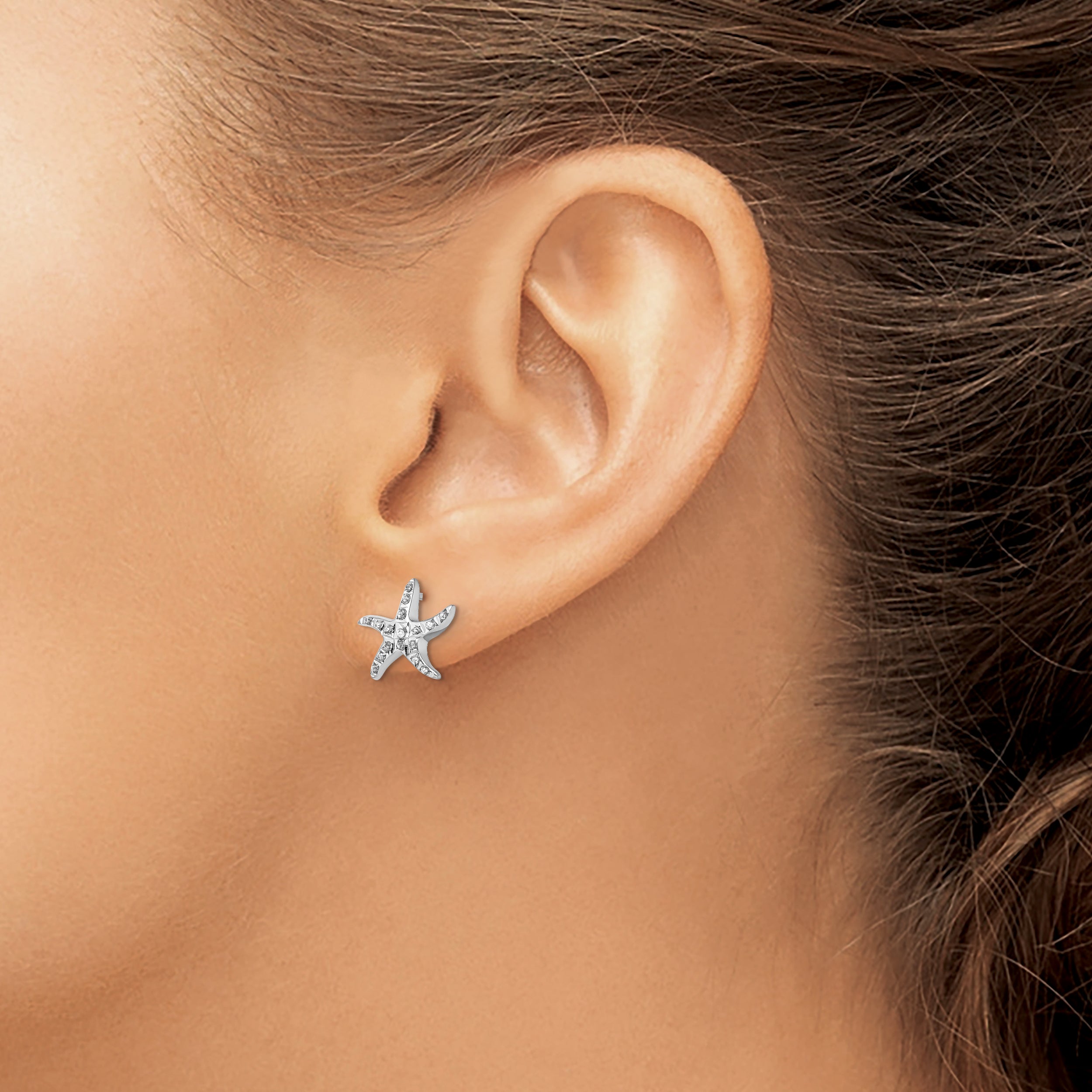Diamond Fascination Diamond Mystique Sterling Silver Platinum-plated carart Diamond Starfish Post Earrings