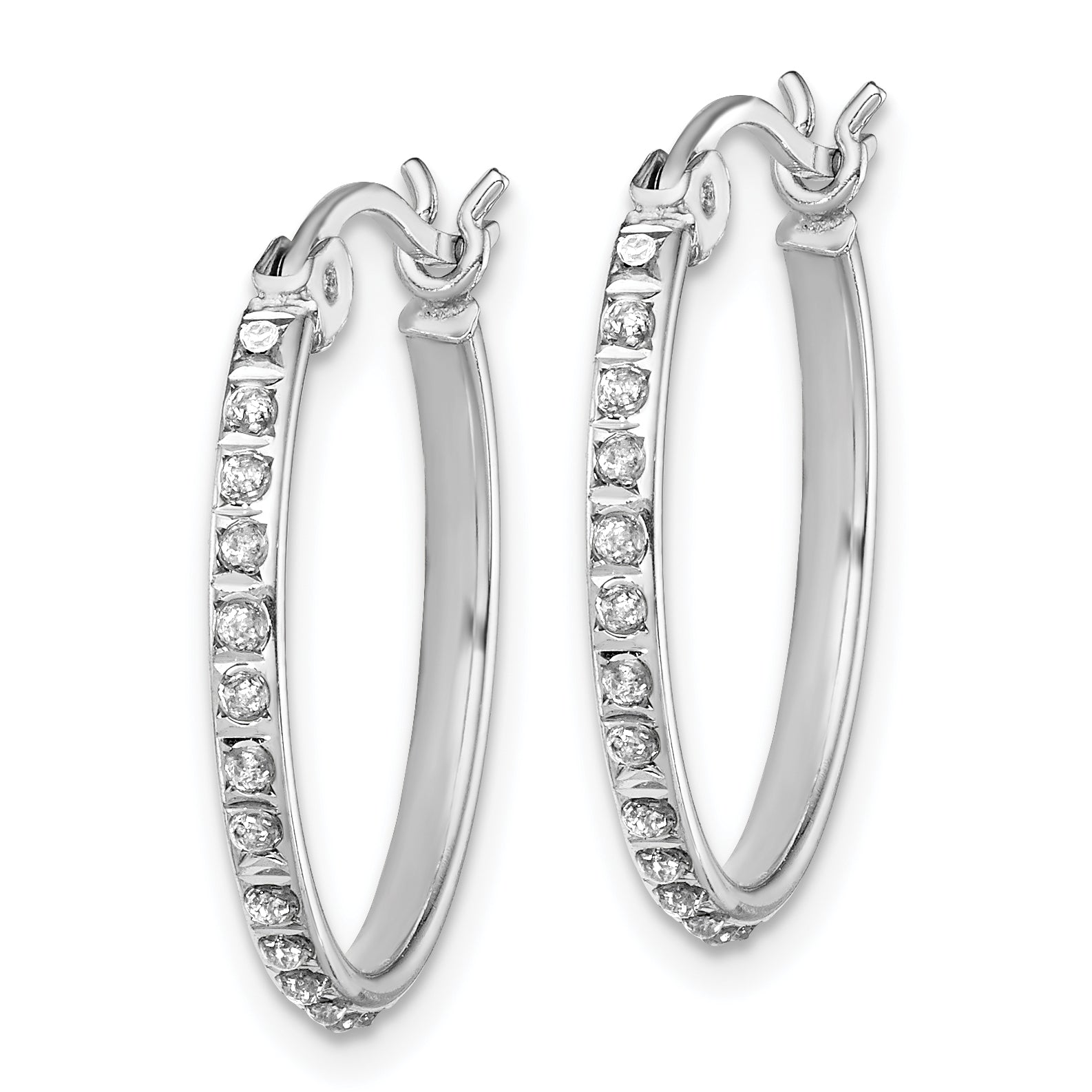 Sterling Silver Platinum-Plated Diamond Hoop Earrings with Polished Finish 20mm Secondary image