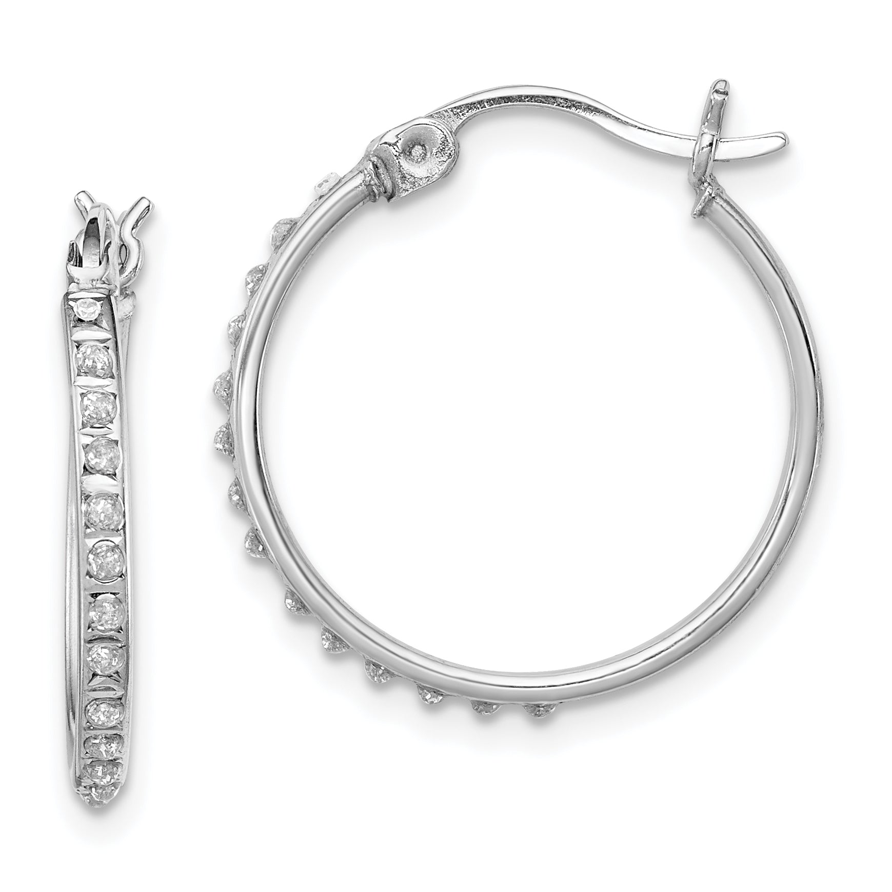 Diamond Fascination Diamond Mystique Sterling Silver Platinum-plated Diamond Round Hoop Earrings