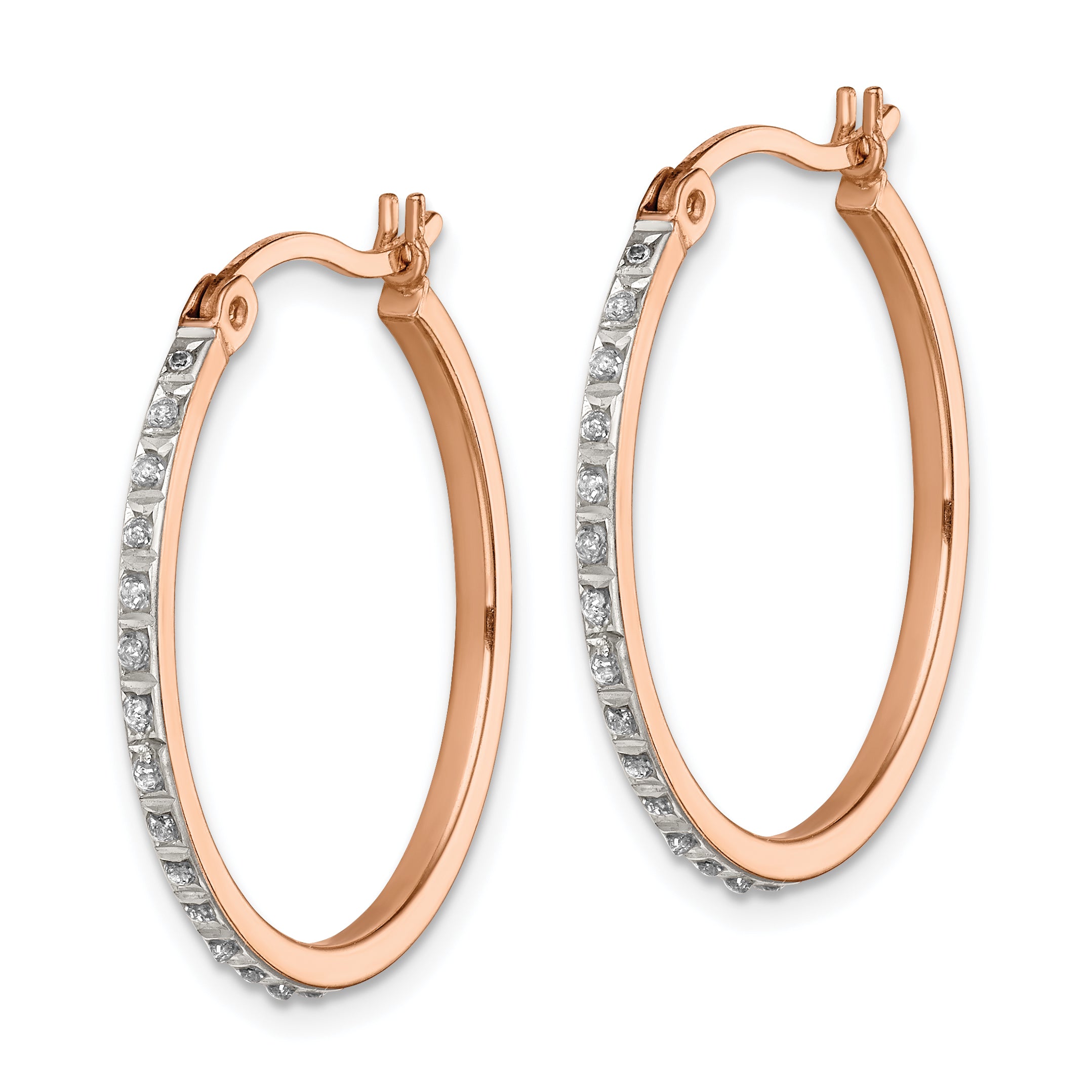 Sophia Jewelers Rose Gold-Plated Sterling Silver Diamond Hoop Earrings Elegant 26mm Design