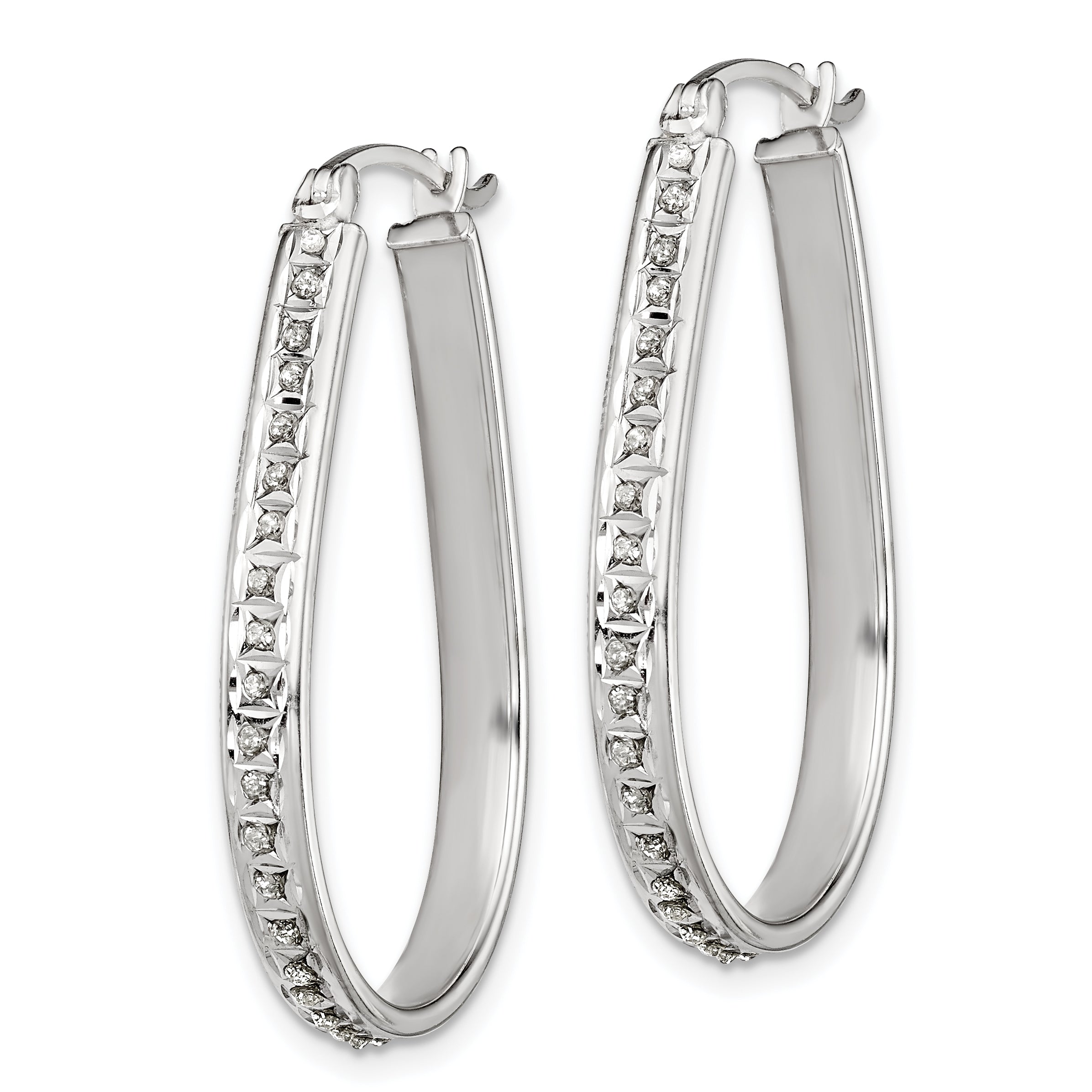 Diamond Fascination Diamond Mystique Sterling Silver Platinum-plated Diamond Oval Hoop Earrings
