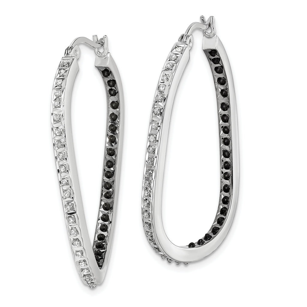 Sterling Silver Platinum-Plated Black & White Diamond Hoop Earrings  Elegant Polished Design