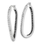 Sterling Silver Platinum-Plated Black & White Diamond Hoop Earrings  Elegant Polished Design