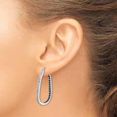 Sterling Silver Platinum-Plated Black & White Diamond Hoop Earrings  Elegant Polished Design