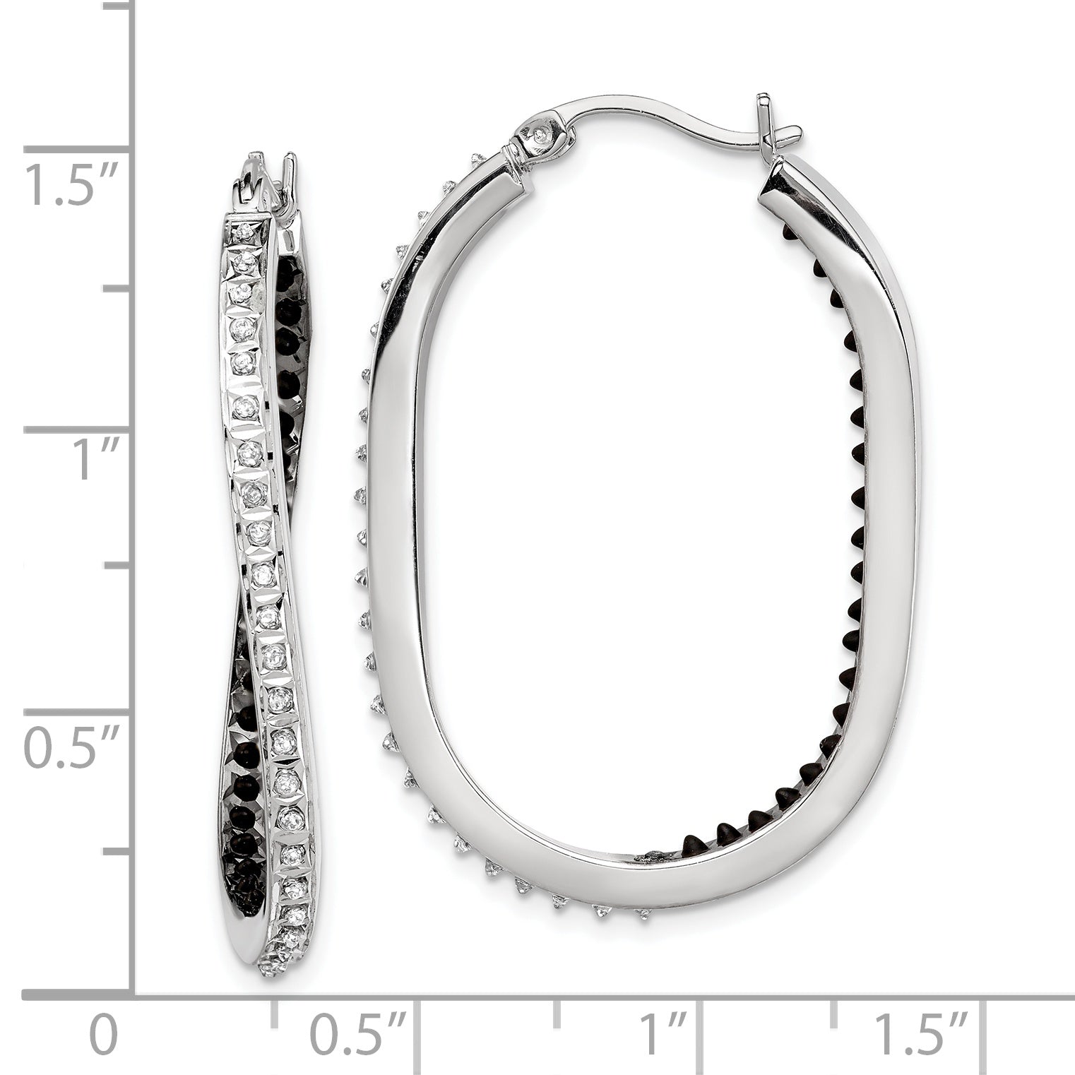 Sterling Silver Platinum-Plated Black & White Diamond Hoop Earrings  Elegant Polished Design